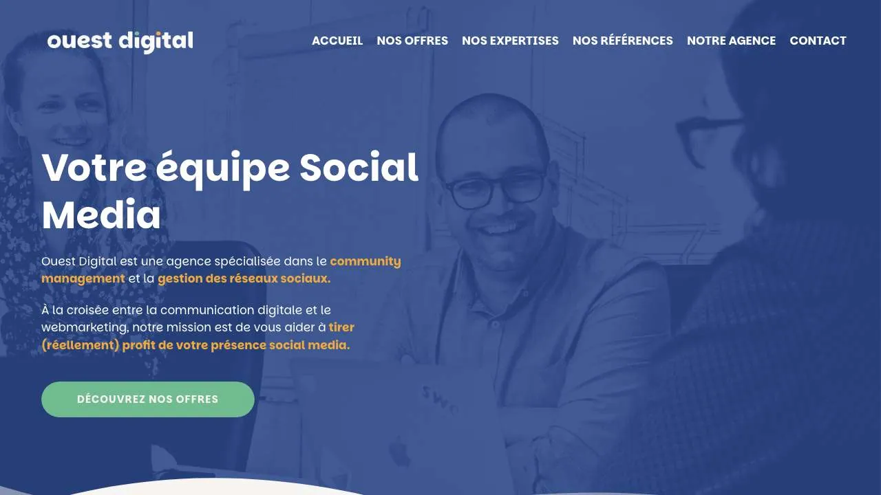Startseite der Website der Social-Media-Agentur Ouest Digital