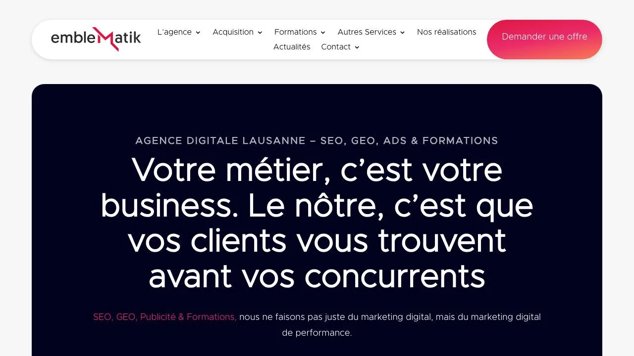 Homepage of the Emblematik digital agency website