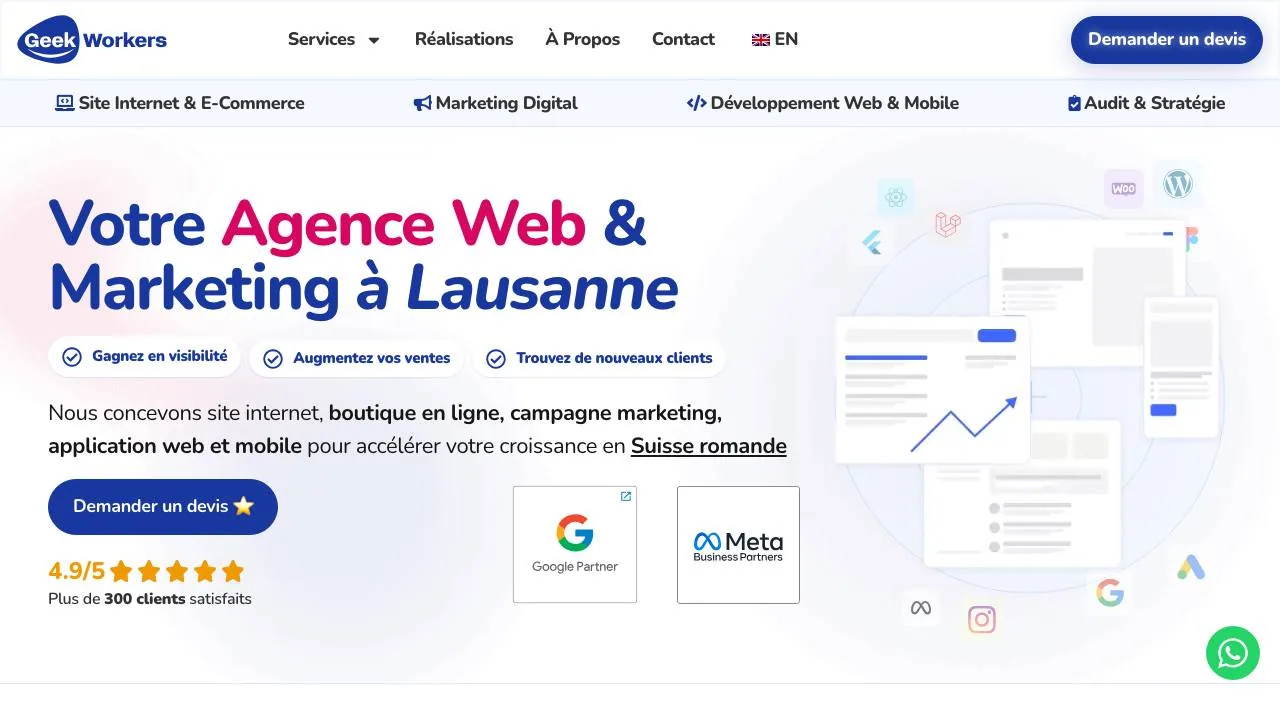 Homepage of the GeekWorkers web and marketing agency website