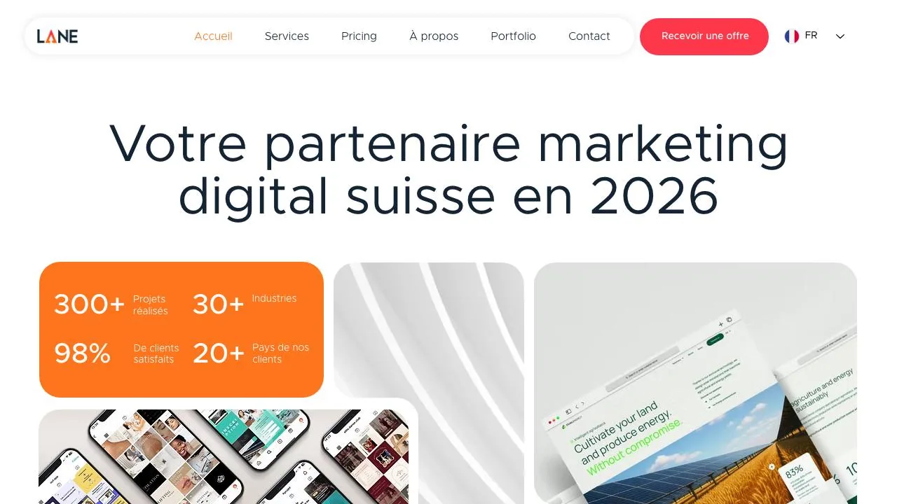 Homepage of the LANE Digital Swiss marketing agency website