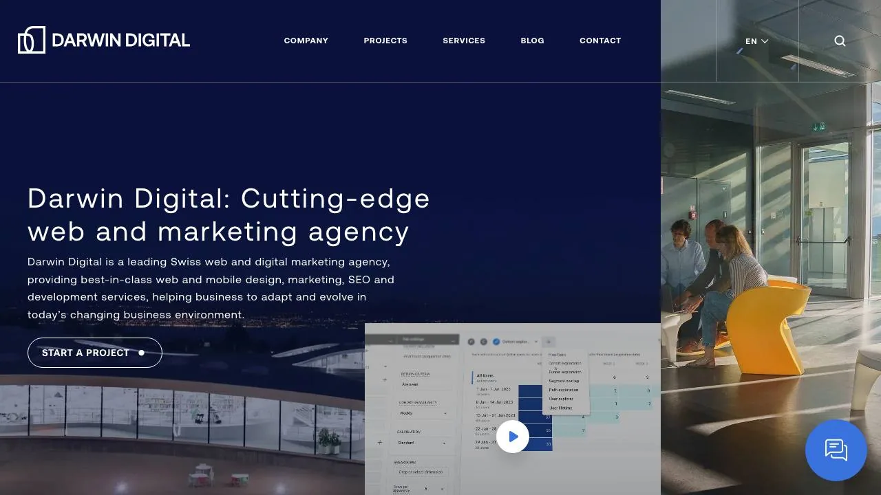 Homepage of the Darwin Digital Swiss web and marketing agency website