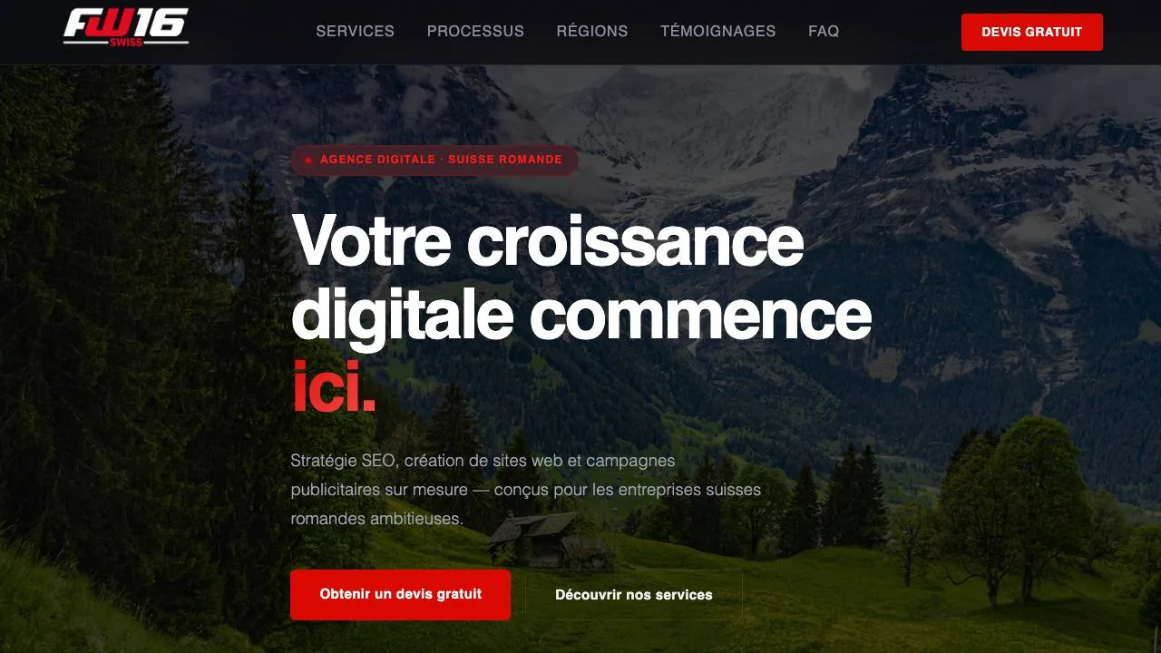 Homepage of the FW16 digital agency website