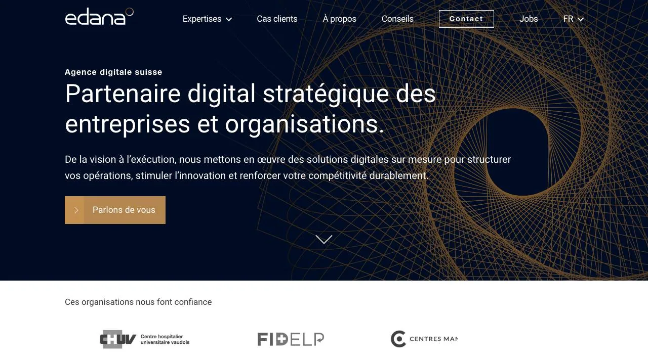 Homepage of the Edana Swiss digital agency website