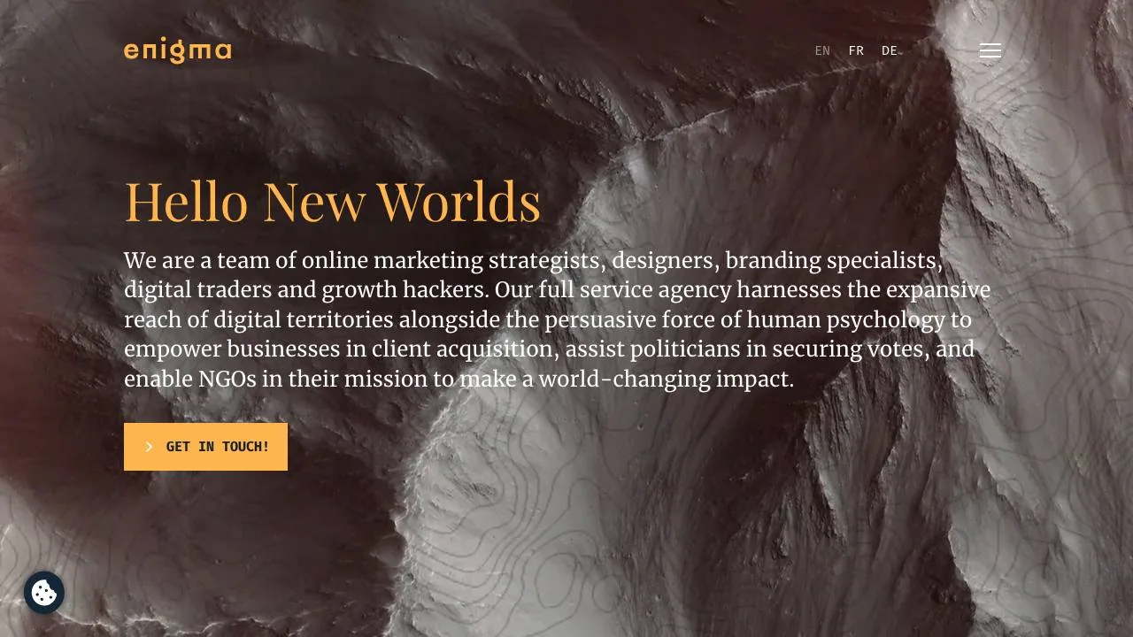 Homepage of the Enigma digital marketing agency website