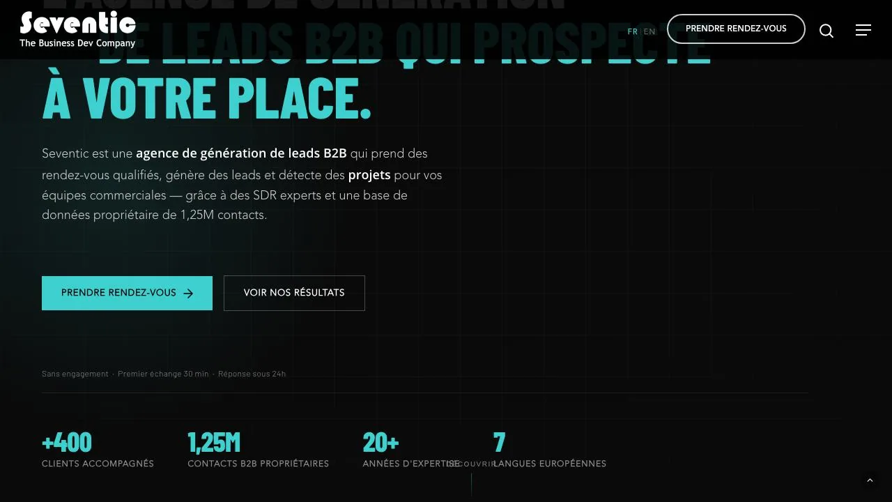 Homepage of the Seventic B2B lead generation agency website