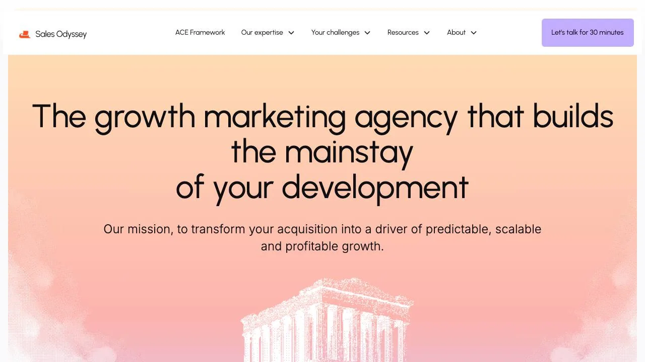 Homepage of the Sales Odyssey growth marketing agency website