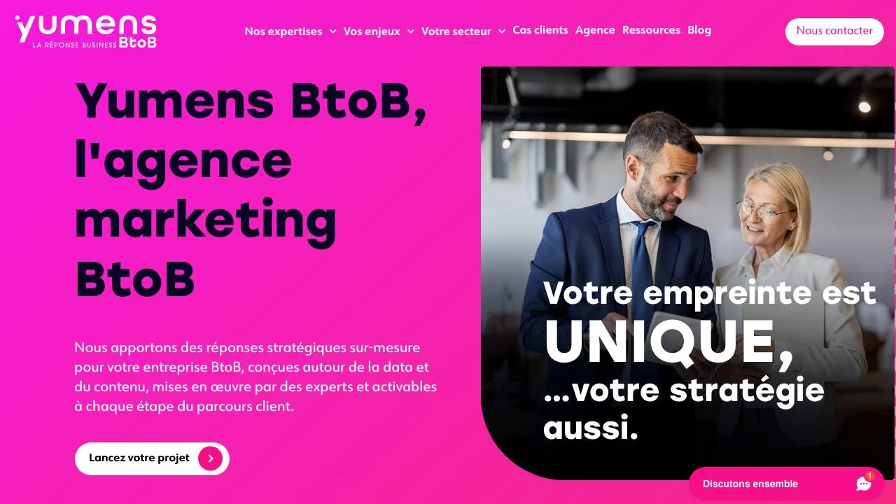 Homepage of the Yumens BtoB marketing agency website, formerly Winbound