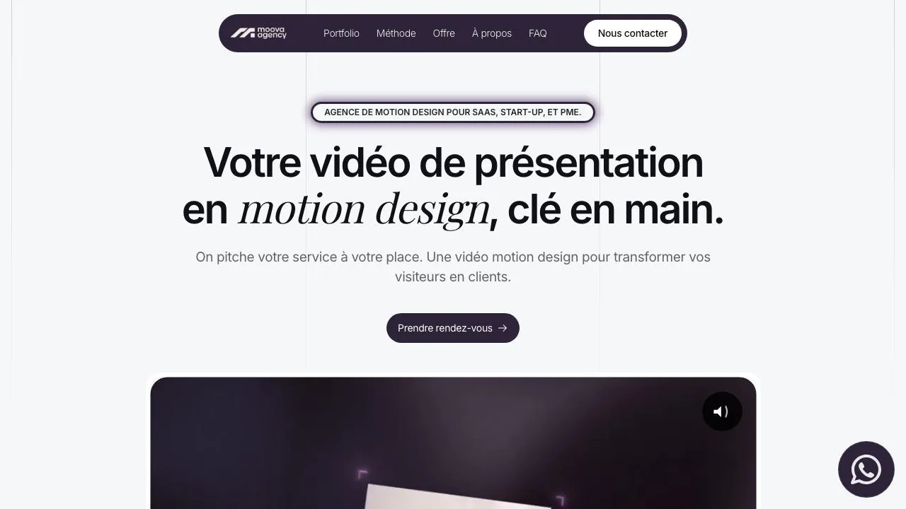 Homepage of the Moova motion design agency website