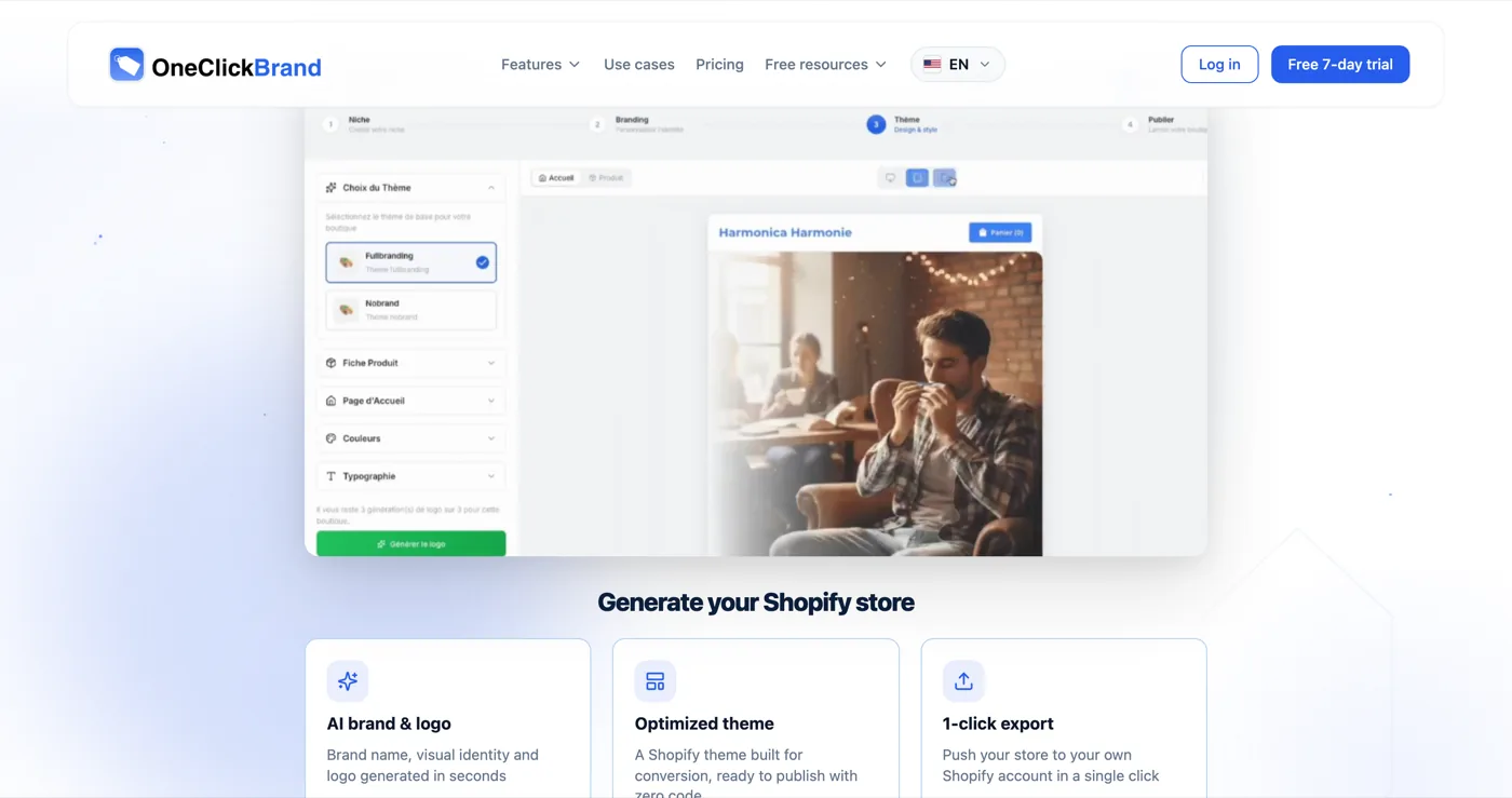 The OneClickBrand Shopify store generator, first in this ranking of the best e-commerce tools in 2026