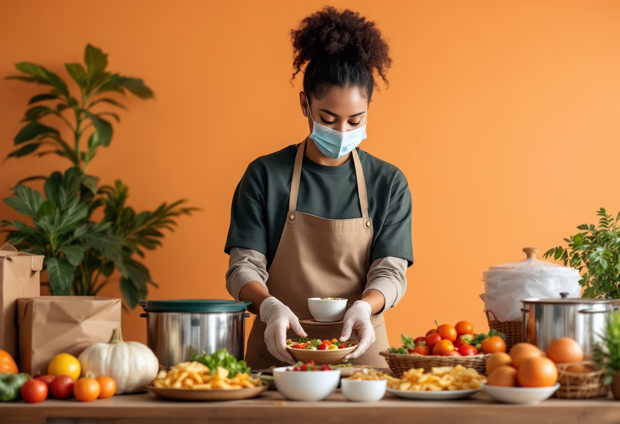 volunteer distributing food at a shelter