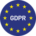 Circle of twelve yellow stars on a blue background with the acronym GDPR in white at the center.