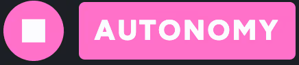Pink rectangular button with a white square on the left and the word AUTONOMY in bold white capital letters on the right.