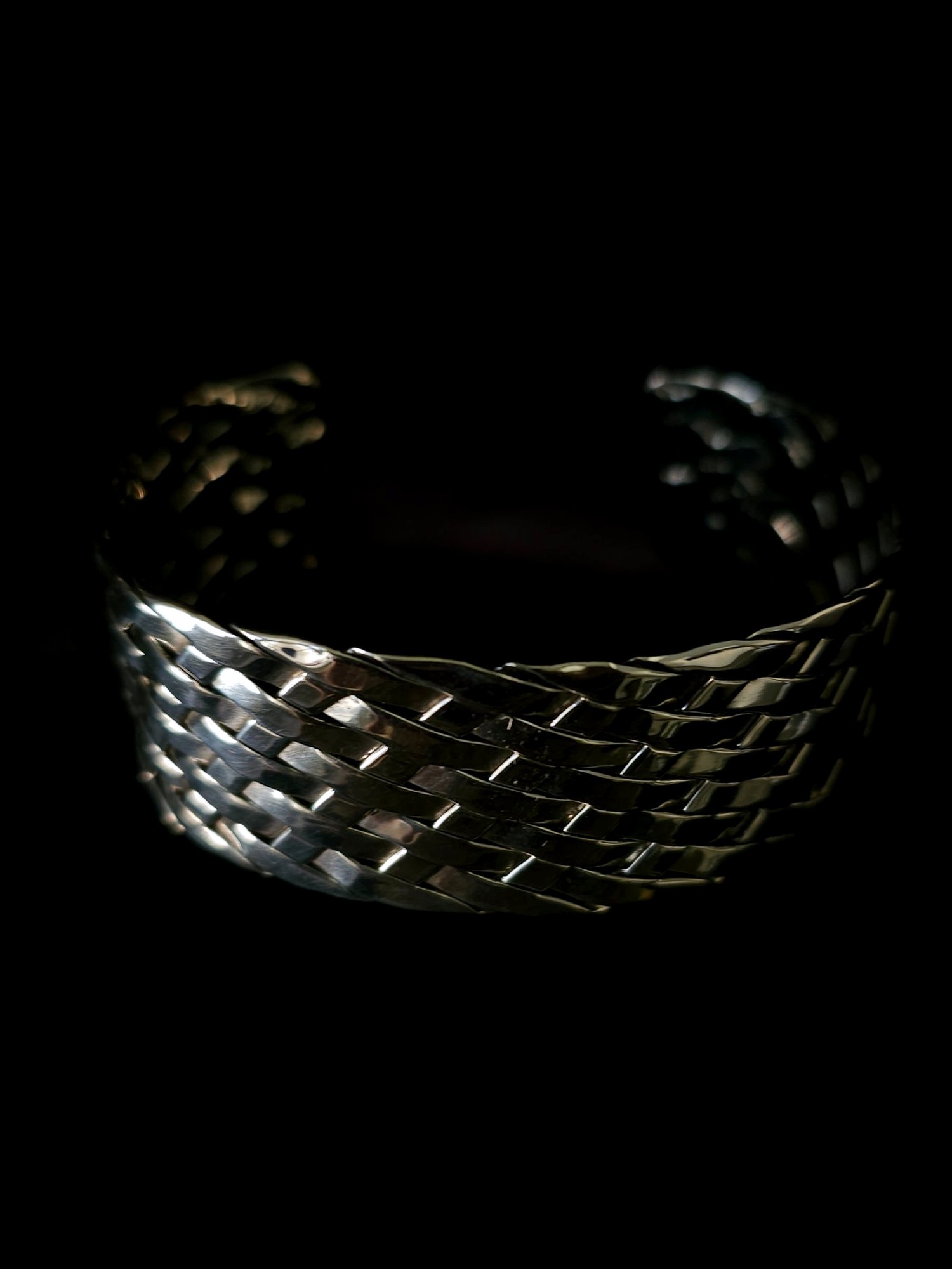 Sterling silver wide basket-weave cuff bracelet
