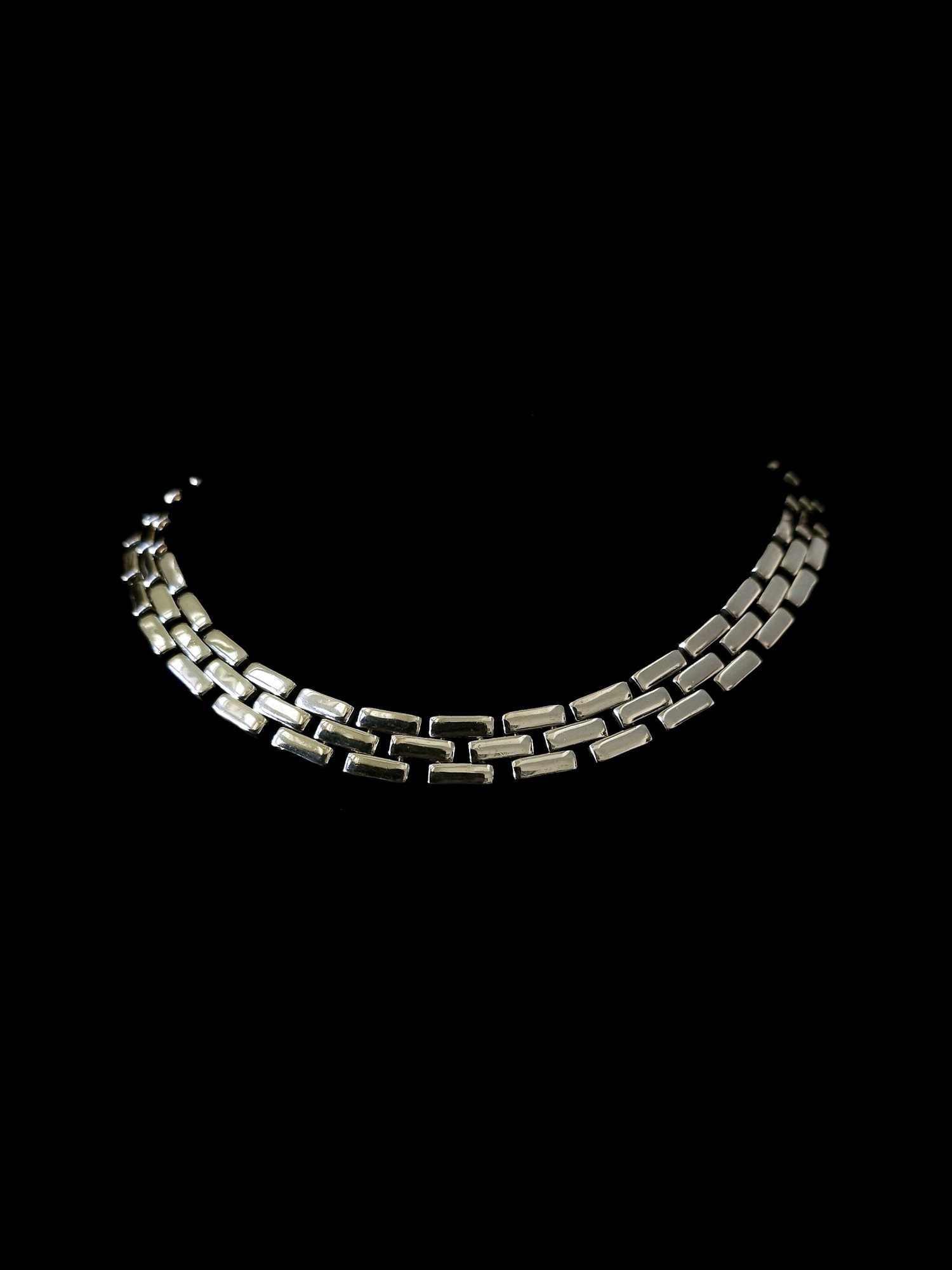 Sterling silver three-row brick-link collar necklace