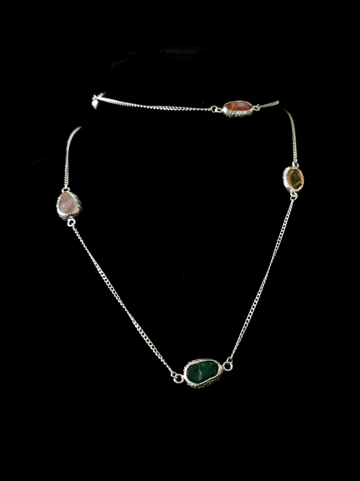 Sterling silver chain necklace with four set stones