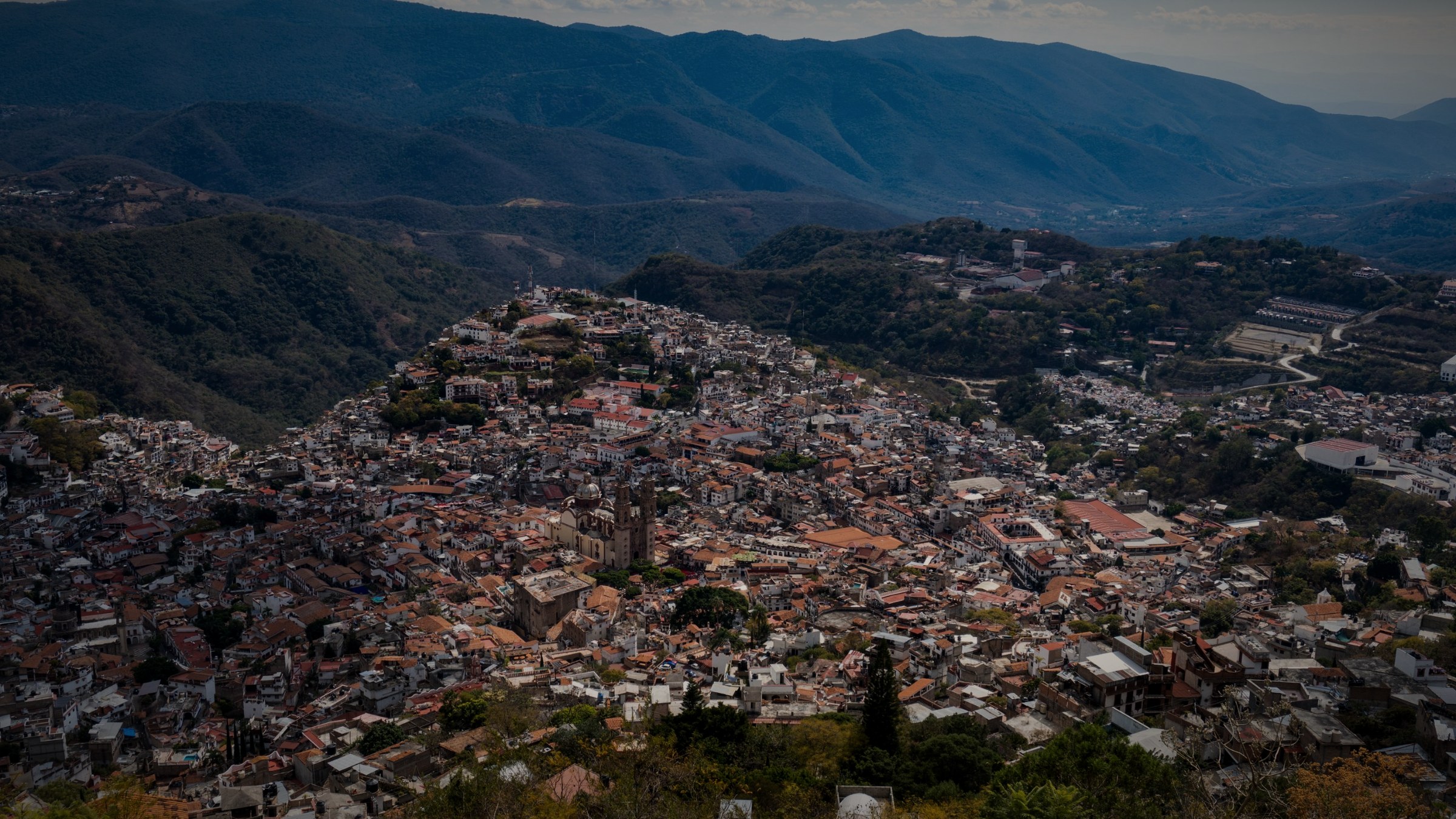 Aerial view of the town of Taxco in the mountains of Guerrero