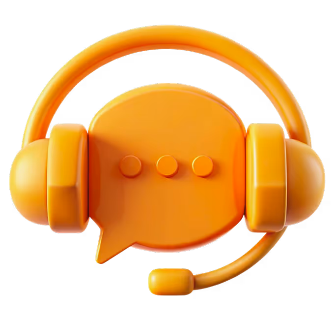 An orange headphone with a speech bubble on it.