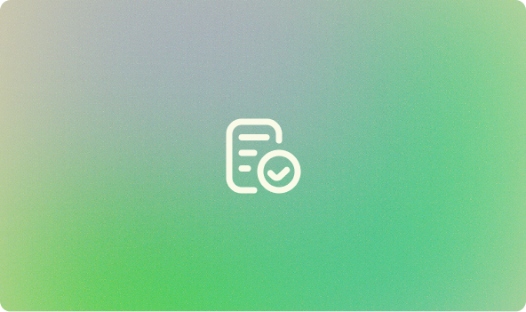 Icon of a checklist document with a checkmark on a green to blue gradient background.
