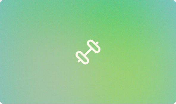 White dumbbell icon centered on a rounded rectangle background with a green and blue gradient.