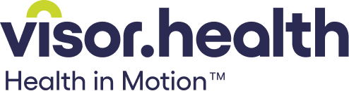 Visor.health logo with green arc above the letter 'v' and tagline 'Health in Motion™'.