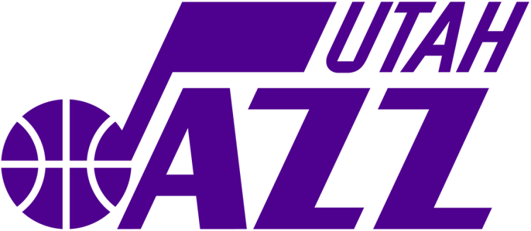 Purple Utah Jazz logo featuring a basketball integrated with a musical note and bold uppercase text.
