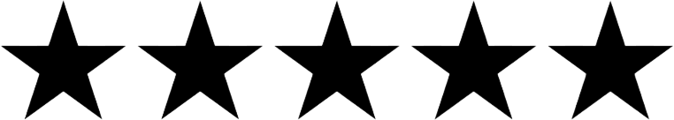 Five black solid stars in a row representing a five-star rating.