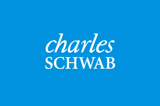 Charles Schwab logo with white text on a blue background.