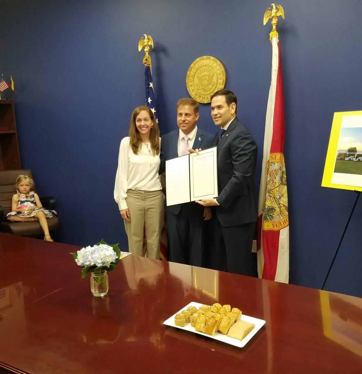 Jovi, Michelle & Gus Moore with Florida Senator Marco Rubio, receiving an “Outstanding Service” award from the U.S. Senate Committee on Small Business and Entrepreneurship.