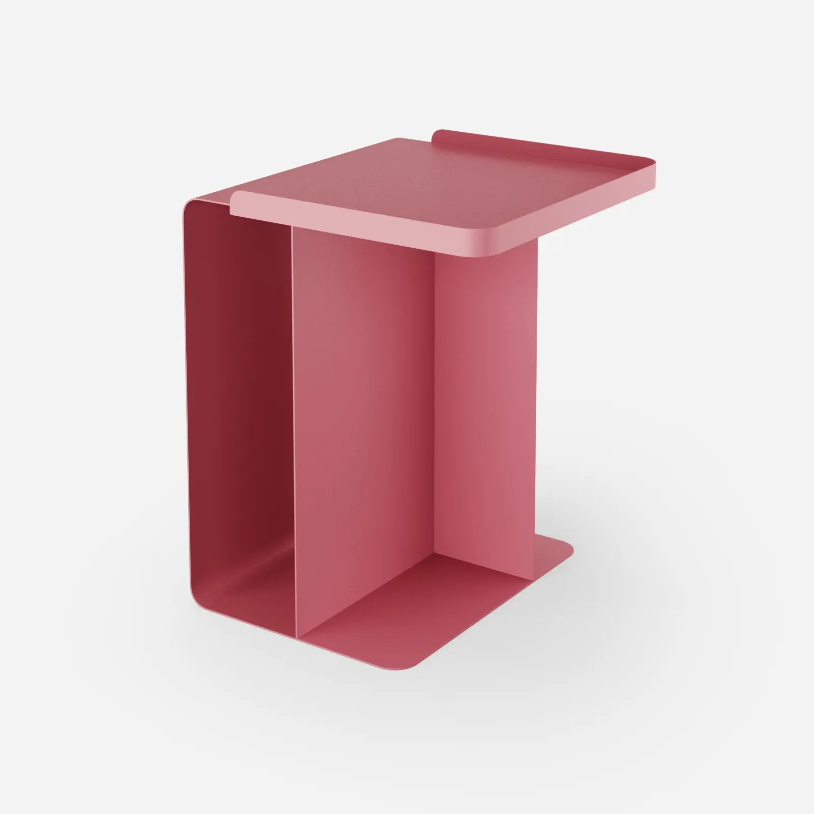 Wizualizacja produktowa typu packshot 3D różowego stolika na białym tle. Wysokiej jakości model 3D do katalogów e-commerce i ofert handlowych.