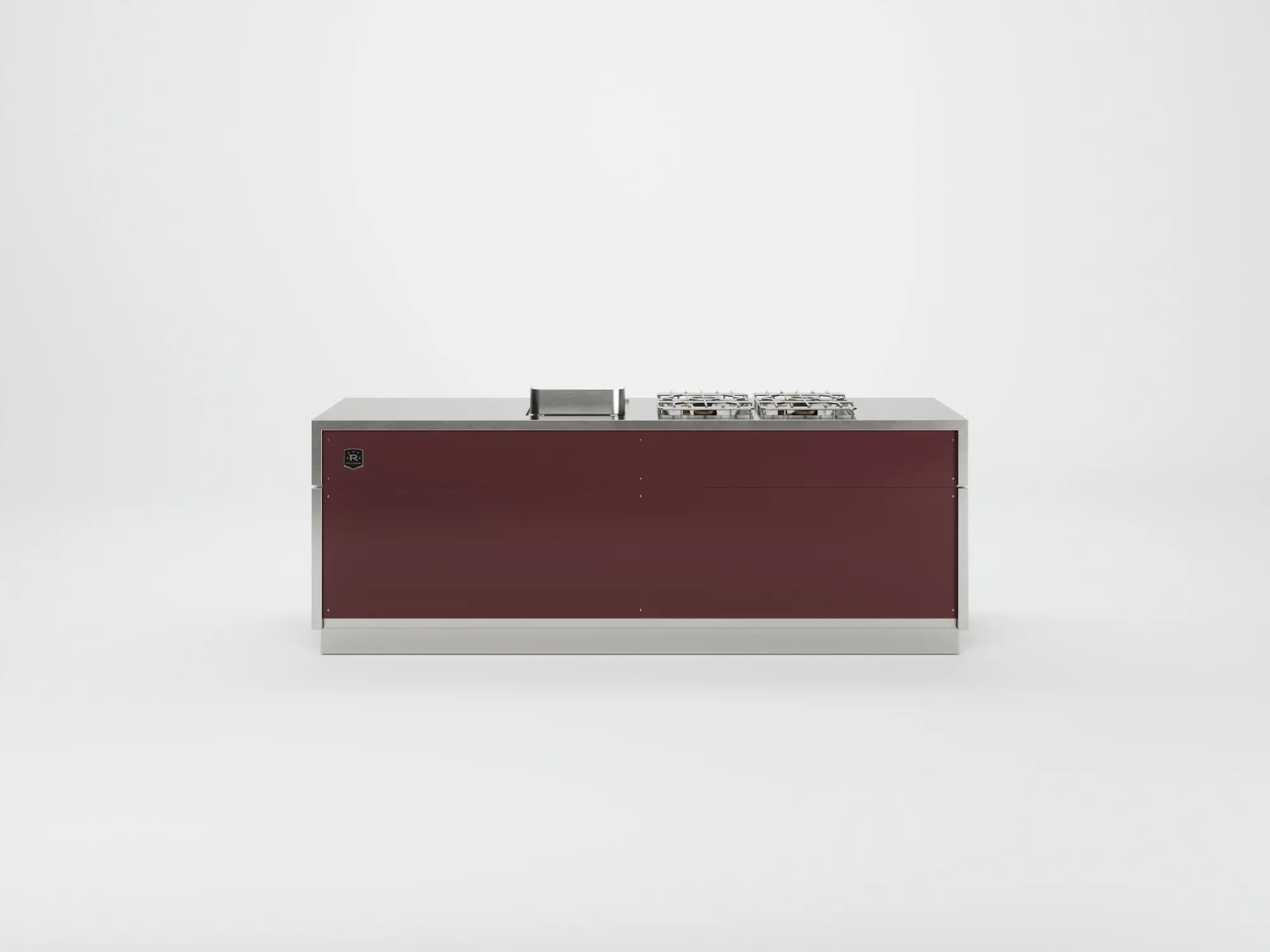 Frontowy rendering 3D modułu gastronomicznego w kolorze bordowym – wysokiej jakości model 3D dla e-commerce.