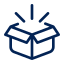 Icon of an open box with rays emanating upward, symbolizing new or unpacked items.
