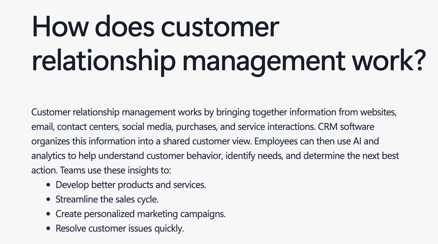 Definición de Microsoft sobre la gestión de las relaciones con los clientes