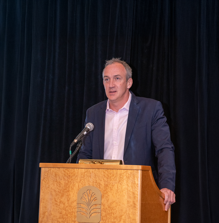 A man giving a speech.