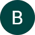 White letter B on a dark green circular background.