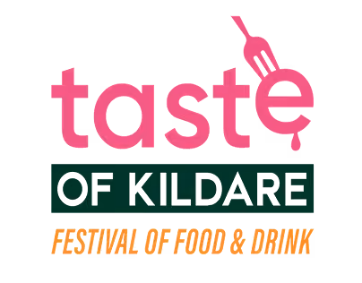 Taste of Kildare Festival of Food & Drink logo with a fork and drop in the word taste.