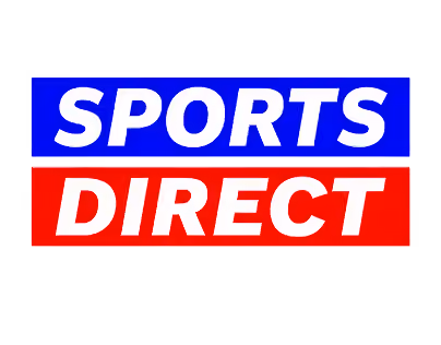 Sports Direct logo with SPORTS in white on blue and DIRECT in white on red rectangles.