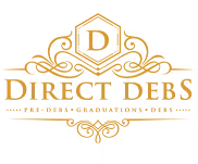 Ornate gold emblem with letter D above the words Direct Debs in stylized font.