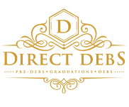 Ornate gold emblem with letter D above the words Direct Debs in stylized font.
