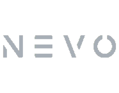 Text logo reading NEVO in stylized uppercase letters on a black background.