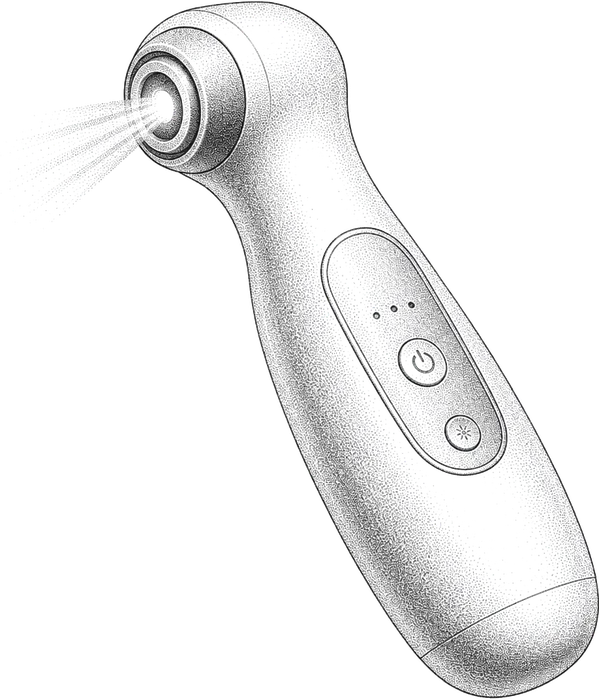 Line illustration of a handheld veterinary therapy device