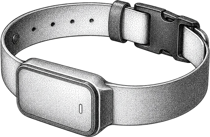 Line illustration of a smart dog collar with a sensor module