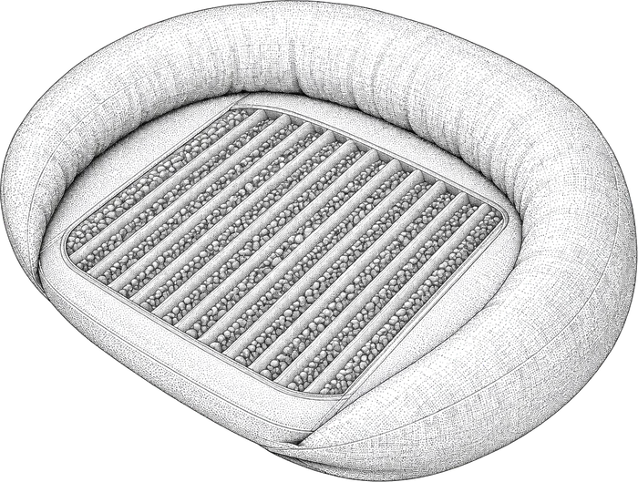 Line illustration of an orthopedic dog bed with a gel insert