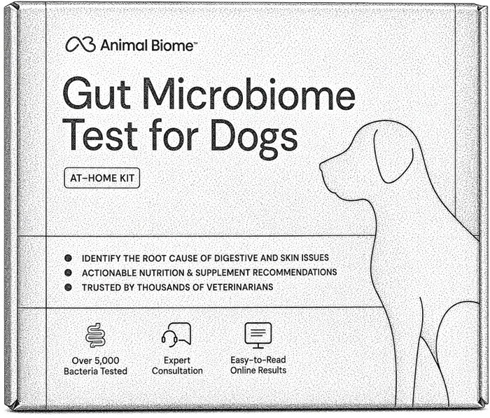 Line illustration of an at-home canine gut microbiome test kit