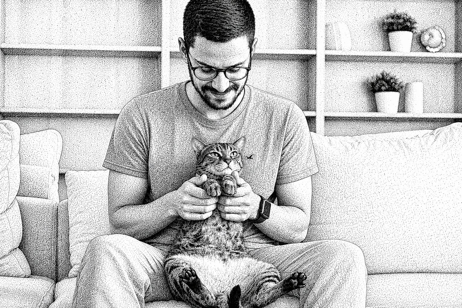 Guilherme Coelho, Co-Founder and CEO of Maven, holding his cat at home