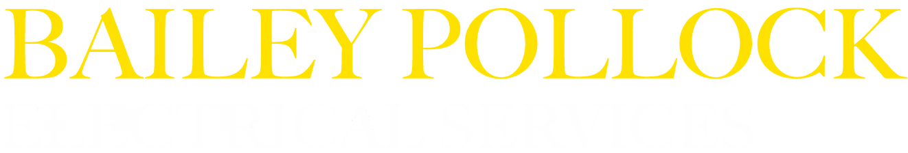 Text reading "Bailey Pollock Electrical Services" in yellow and white on a black background.