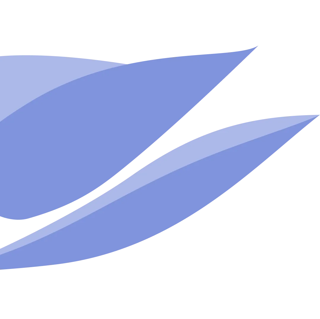 Abstract logo with two overlapping blue leaf shapes pointing right.