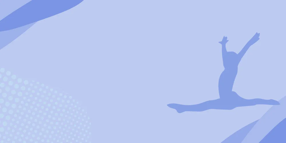 Silhouette of a gymnast performing a split leap on a light blue abstract background.