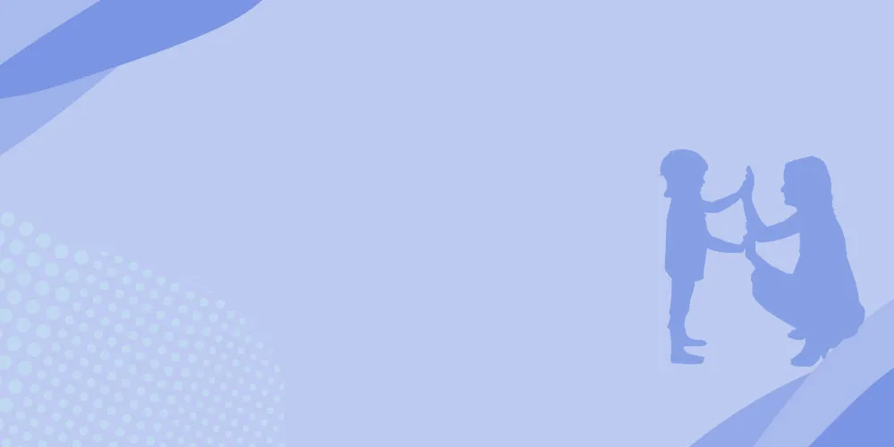 Blue silhouette of a child and an adult giving each other a high five on a light blue abstract background.