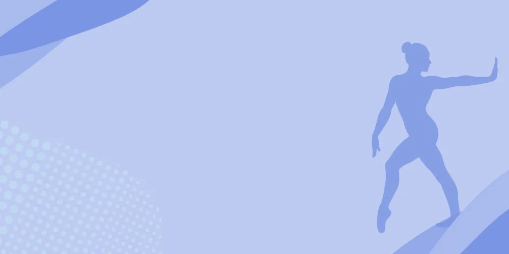 Silhouette of a pregnant woman in a yoga pose with one arm extended forward on a blue abstract background.