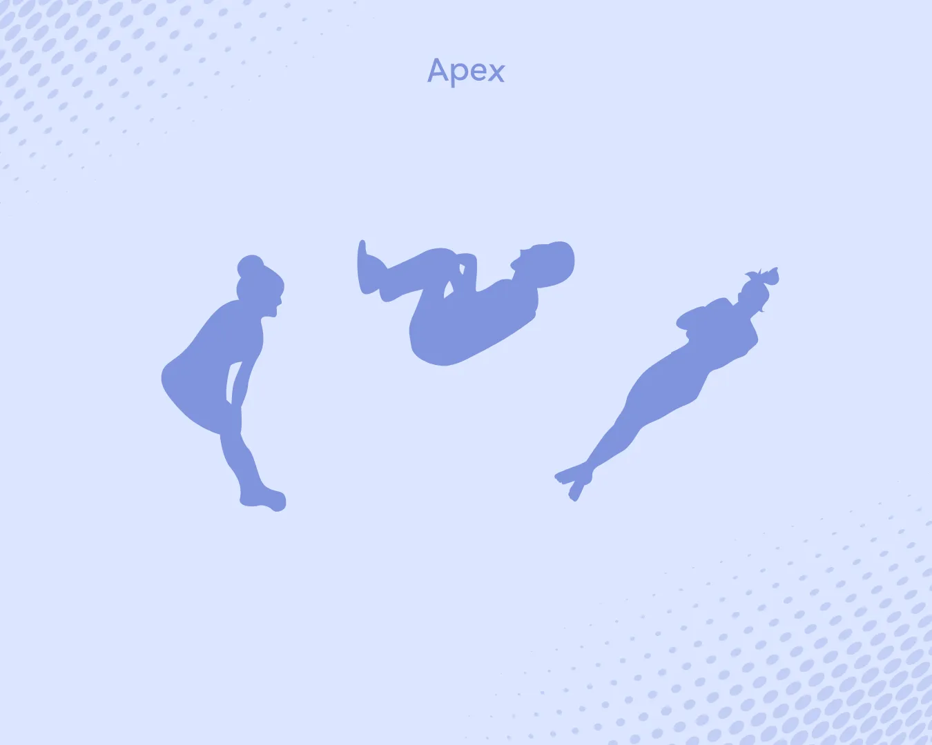 Illustration showing three silhouettes of a person performing a tumbling apex move in sequence.